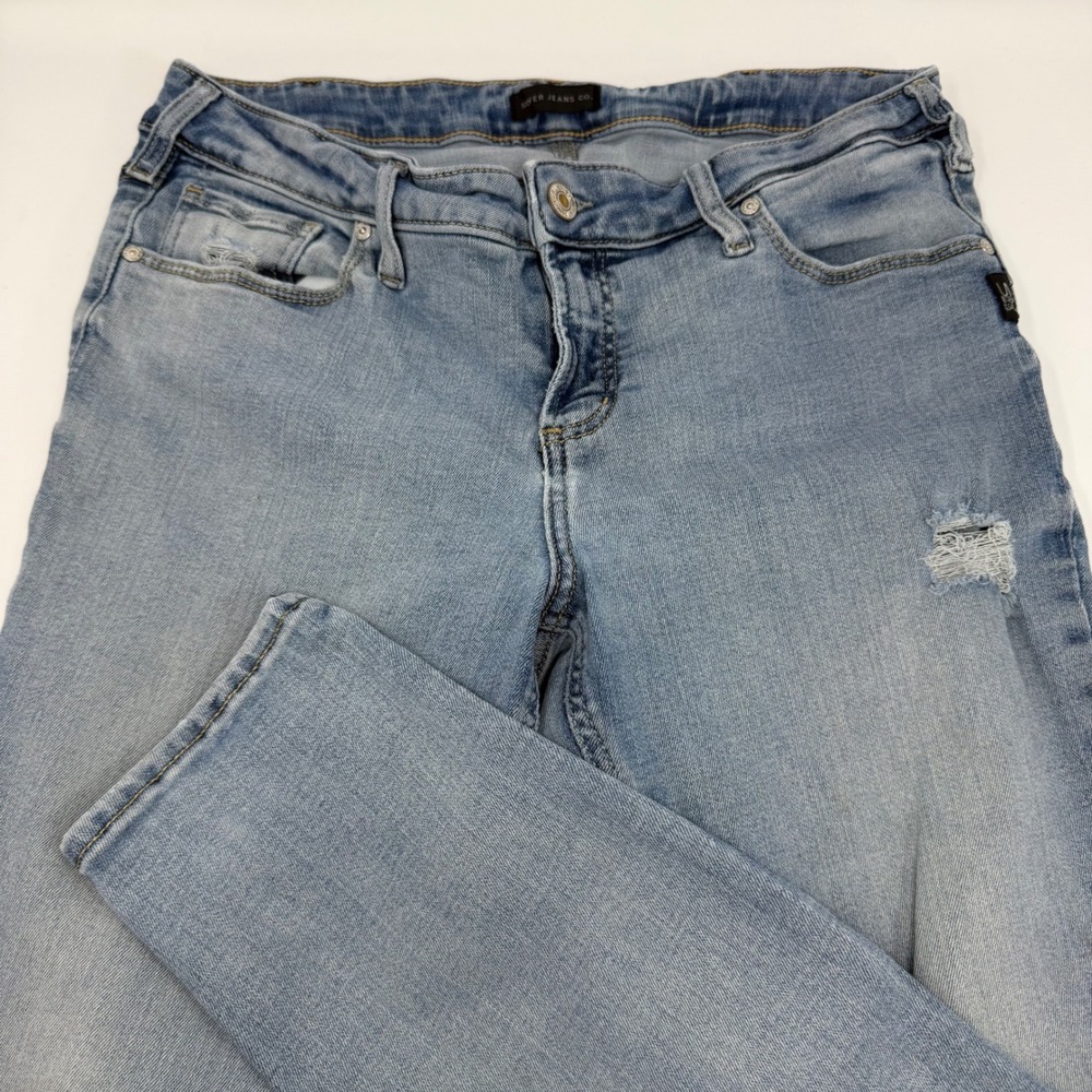 Silver Jeans Co Elyse Skinny Jeans W32 L29 Light Wash Distressed L03116EAE253‎
